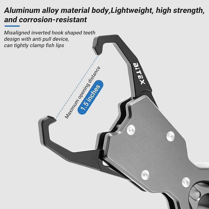BiteX Fish Lip Gripper with 40lb Scale, 360° Rotating Fish Holder | One-Hand Operation, Saltwater-Resistant Aluminum Build, Bonus Fishing Pliers, Sheaths and Lanyards Included