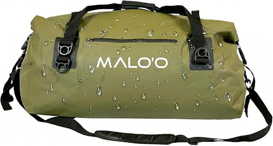 Malo’o Waterproof Dry Duffel, Heavy-Duty Roll Top Waterproof Gear Bag with Shoulder Strap & Molle Loops, Marine Duffel for Kayaking, Boating, Camping, Beach & Travel, Dark Green, 60L