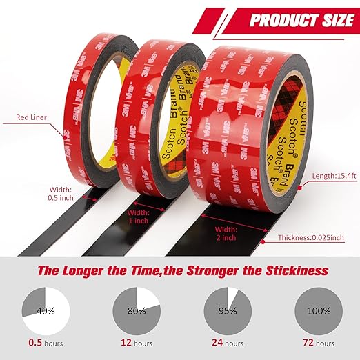 3M Double Sided Tape Heavy Duty 1" x 15.4 Ft, Mounting Tape Black 5925 Foam Tape Strong Adhesive Waterproof for Automotive Car Décor Home Office Logos Indoor Outdoor, 0.025in Thick