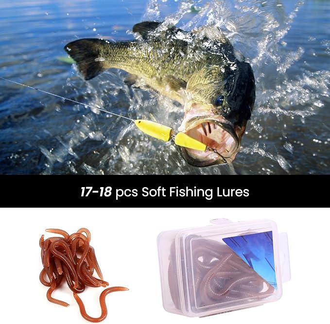 FLEXMAN Fishing Soft Lure, 10cm Elasticity Lifelike Worm Earthworm Bait, Fishing Lure Baits with Box for Fishermen Fishing