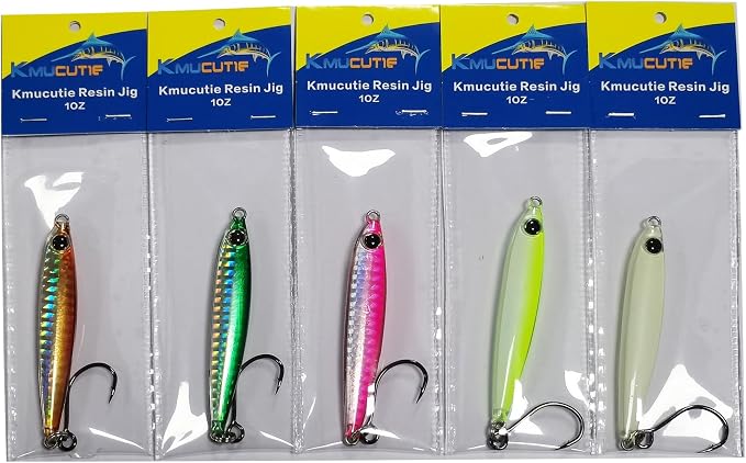 Kmucutie 5 Pieces Epoxy Resin Fishing Jig Lure Great for Inshore and Offshore Game Fish,Artificial Lures for Grouper,Dogtooth,Bass Salmon