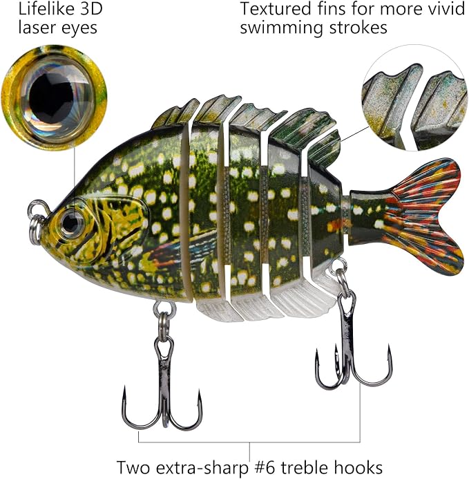 BASSDASH SwimPanfish Multi Jointed Panfish Bluegill Swimbaits Hard Topwater Bass Lures Fishing Lure Crank Saltwater 3.5in/0.85oz
