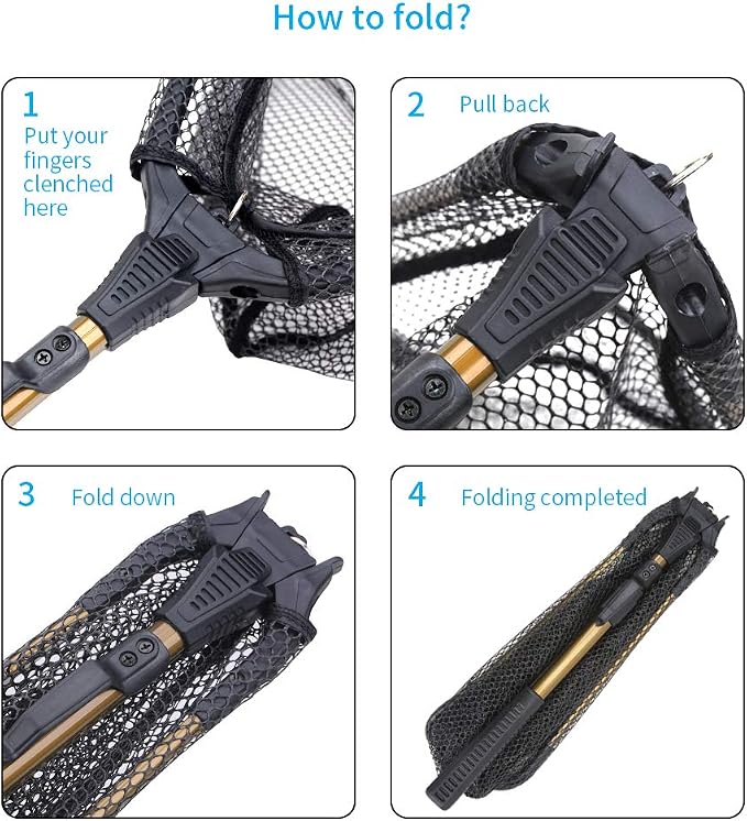 YVLEEN Folding Fishing Net - Foldable Fish Landing Net Robust Aluminum Telescopic Pole Handle and Nylon Mesh 16inch Hoop Size