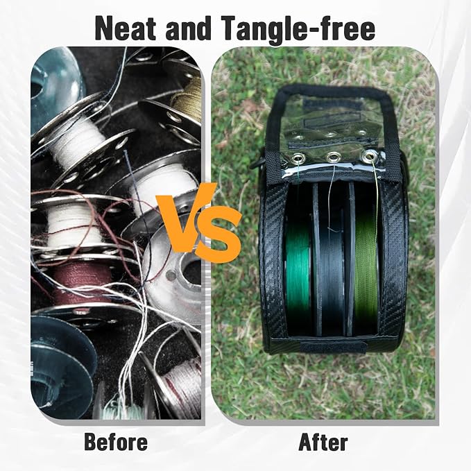 Goture 3/6 Outlet Holes Fishing Line Storage Bag, 2 Sizes Clear View Window Fishing Line Case, Removable Divider Fishing Line Organizer, Water-Resistant Surface, Tangle-Free Leader Line Spool Bag