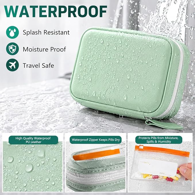 A8 Waterproof Pill Pouch Set, Large Two Weekly Pill Organizer with 14 Color-Coded Pouches, Reusable Travel Medicine Organizer, Zippered Pill Storage Case for Fish Oil, Vitamins & Supplements