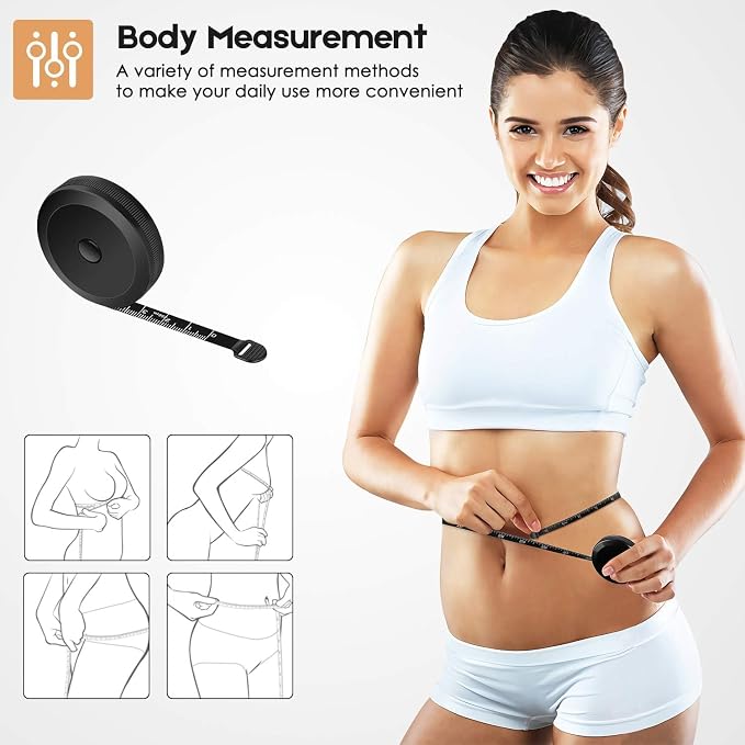 iBayam 2 Pack Tape Measure Measuring Tape Tool for Body Fabric Sewing Tailor Cloth Knitting Vinyl Home Craft Measurements, 60-Inch Soft Retractable Double Scales Rulers for Body Weight Loss