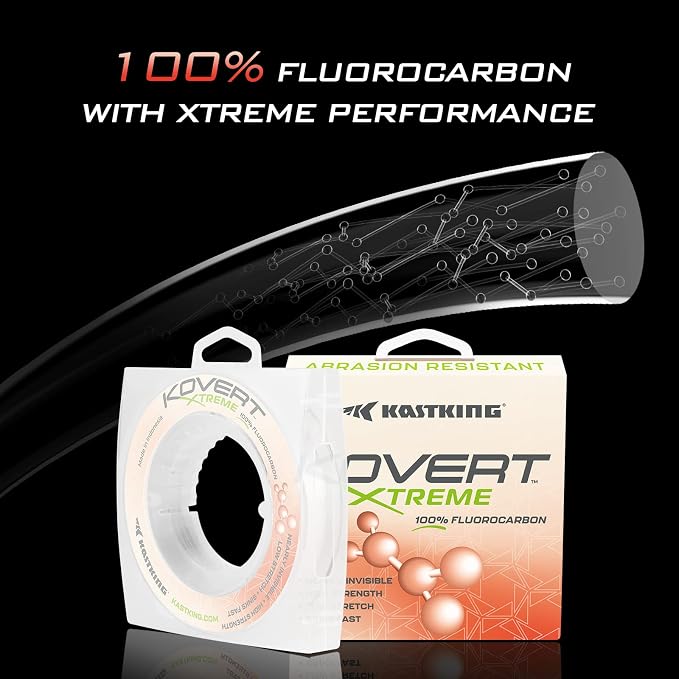 KastKing Kovert 100% Fluorocarbon Fishing Line - Clear Fishing Leader, High Sensitivity, Strong Knot Strength, Shock & Abrasion Resistant, Extreme Clarity, Ultra-Low Visibility, Fast Sinking