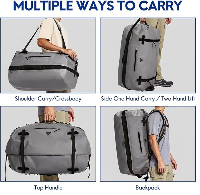 Haimont IPX7 Waterproof Roll-Top Dry Duffel Backpack | 60L/90L Sizes, 500D Tarpaulin, Welded Seams, Mesh Pockets, Boating & Kayaking