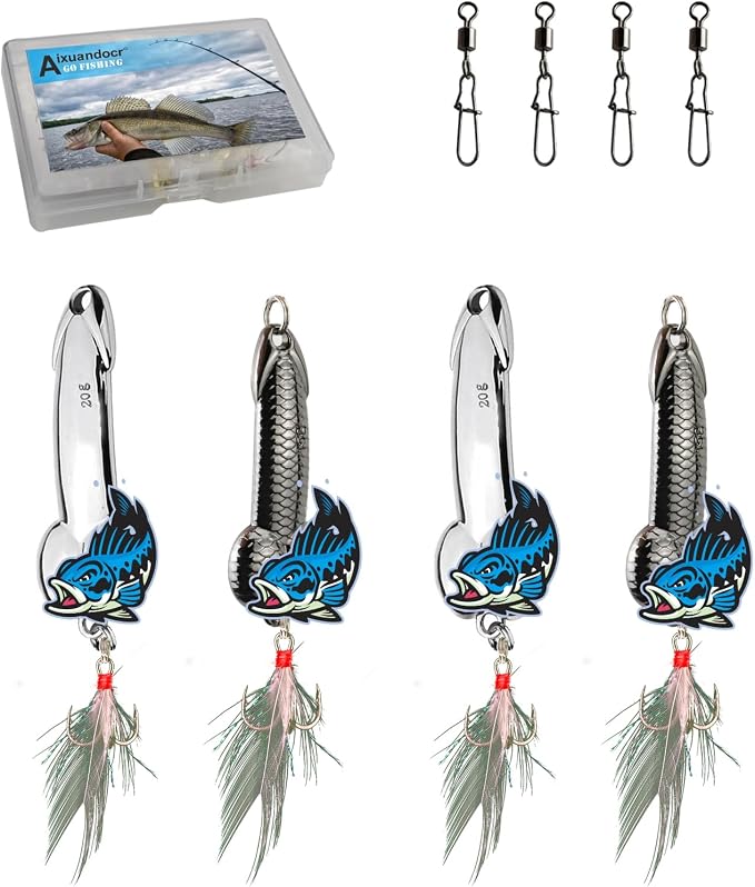 Bass Fishing Lure, Fishing Spoons, Topwater Fishing Lures with Trebles Hooks, Trout Fishing Lures, Fishing Tackle for Freshwater and Saltwater, Fishing Gifts for Men