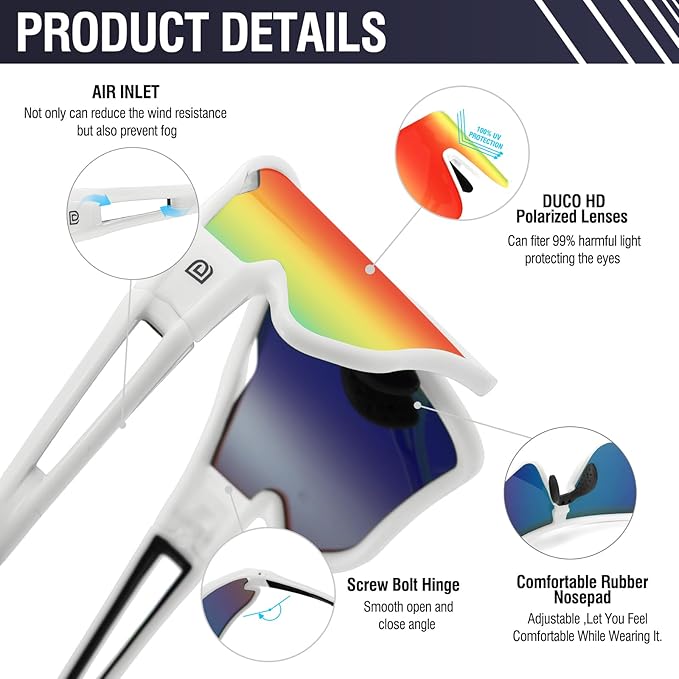 DUCO Polarized Sports Sunglasses for Men Women: UV400 Protection 24g Wrap Around Glasses for Baseball Running Hiking DC0023