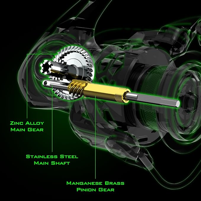 KastKing Zephyr Spinning Reels – 7+1/6+1 BB – Carbon Fiber Drag – Stainless Steel Shaft – Aluminum & CNC Spool – Black/Green/Orange – Sizes 500/1000 SFS – ICE Fishing Ready Reels!
