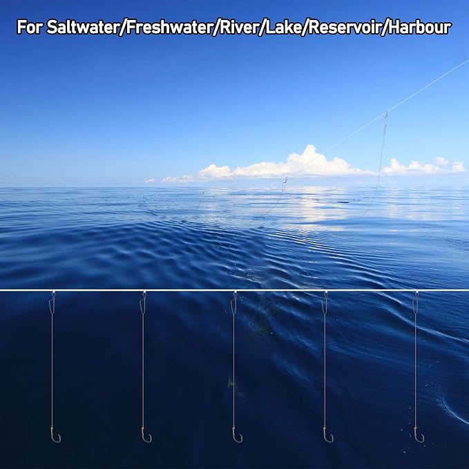 Dr.Fish 100/295ft Trotline Fishing Set up 20/60 Hooks Twine Pre-Rigged Snaps Leader for Traditional Dropline Catfishing Gear Kit Catfish Rig Catfishing Tackle