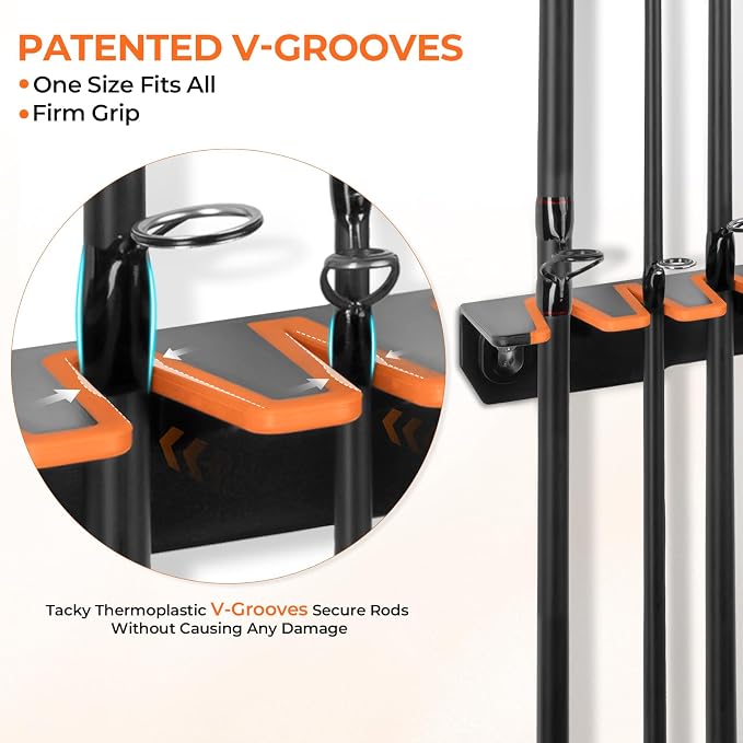 KastKing V15 Vertical Fishing Rod Holder – Wall Mounted Fishing Rod Rack, Store 15 Rods or Fishing Rod Combos in 17.25 Inches, Great Fishing Pole Holder and Rack