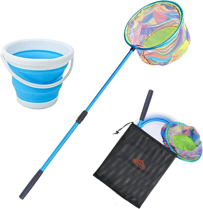 Fishing Nets with Bucket Fishing Retractable Landing Net Lightweight Aluminum Pole with Non-Slip Handle for Catch and Release and Release Frogs Butterfly Youth Outdoor