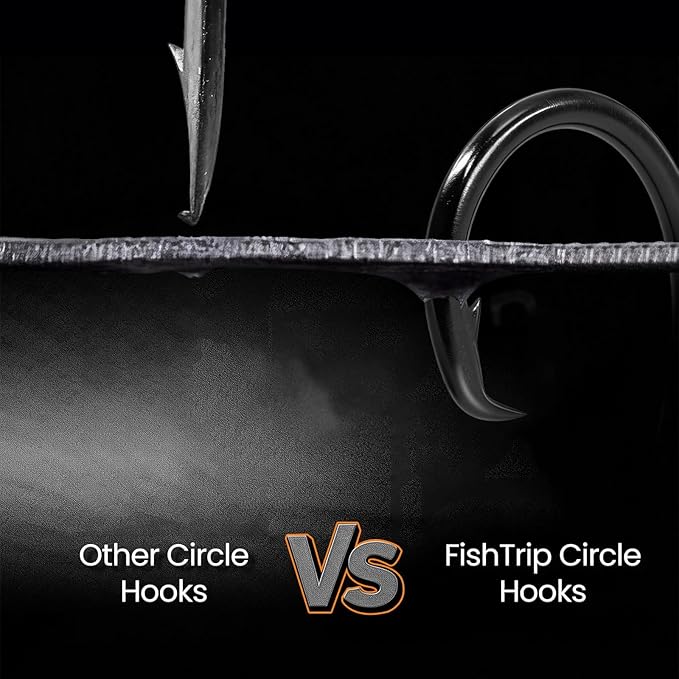 FishTrip 25pcs Circle Hooks Saltwater, in-Line 5X Strong Fishing Hooks for Saltwater & Freshwater, Live Bait Non-Offset Wide Gap Fish Hook for Catfish, Striped, Bass, Salmon, Mackerel, Tuna