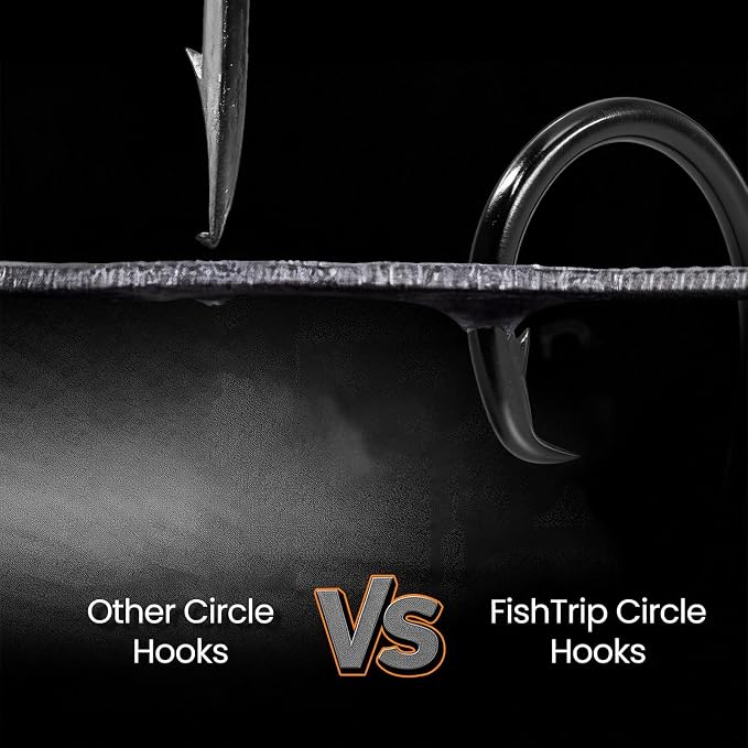 FishTrip 25pcs Circle Hooks Saltwater, in-Line 5X Strong Fishing Hooks for Saltwater & Freshwater, Live Bait Non-Offset Wide Gap Fish Hook for Catfish, Striped, Bass, Salmon, Mackerel, Tuna