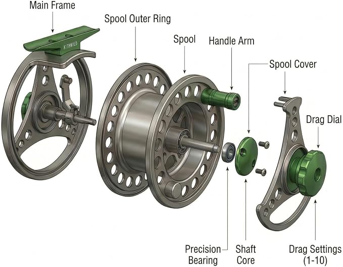 Fly Fishing Reel with Aluminum Alloy Body 5/6wt Die Cast Pre-Loaded Fly Reel with Line Combo for Trout Bass Carp Pike Panfish