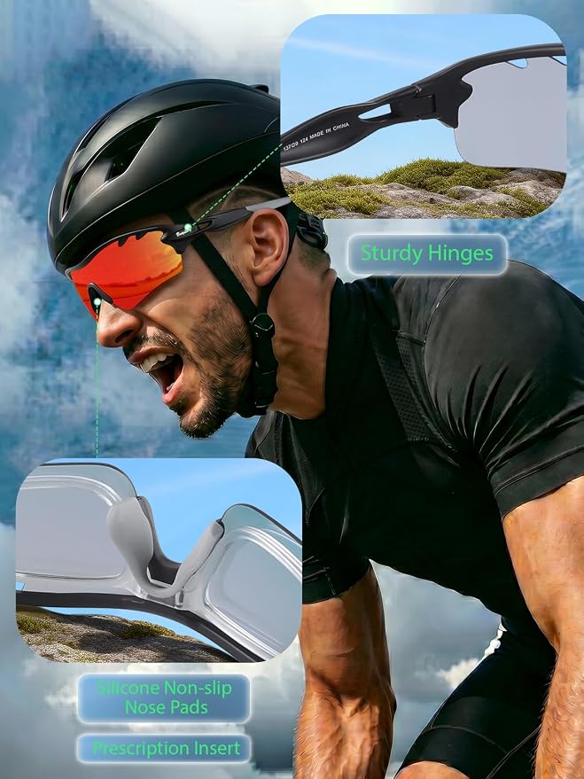 BangLong Polarized Cycling Sunglasses for Men Women, 26g Sports Sunglasses with 5 Lenses for Running Fishing Baseball Driving