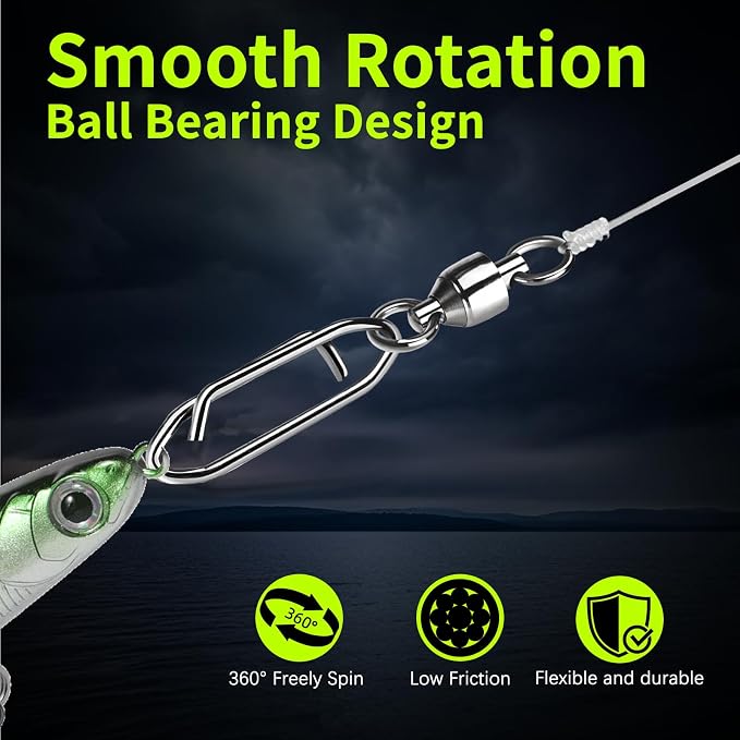 9KM DWLIFE Fishing Swivels & Quick-Change Clips 25Pcs Pro Saltwater 360° Spin Stainless Steel Snap Swivels for Lure/Bait Heavy-Duty Corrosion-Proof