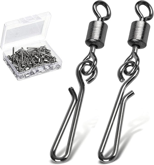 AMYSPORTS Rolling Connector Fishing Swivel Saltwater Corrosion Resistance Snap Swivels Kit Stainless Quick Fishing Snap Barrel Freshwater Trolling Accessories
