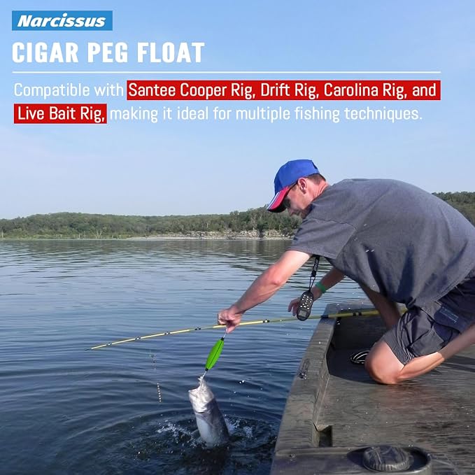 Narcissus Fishing Slotted Peg Float – Slip Bobbers for Fishing, Catfishing Tackle, Fishing Bobbers for Bass, Santee Rig, Easy Line Insertion, No Threading