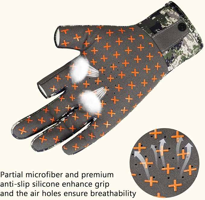 BASSDASH Unisex Fingerless Camo Hunting Gloves for Men's Women's Early Season Warm Weather UPF 50+ Lightweight Fishing Photography HG03