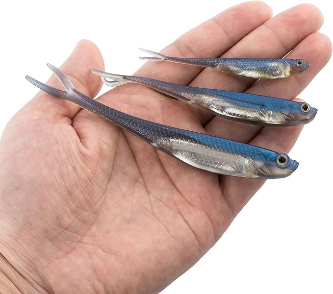 Dr.Fish Soft Plastic Baits, Fork Tail Soft Jerkbait Minnow Lures, 3 to 4-3/4 Inches Soft Swimbaits Jerk Shad Baits Crappie Bass Fishing Lures