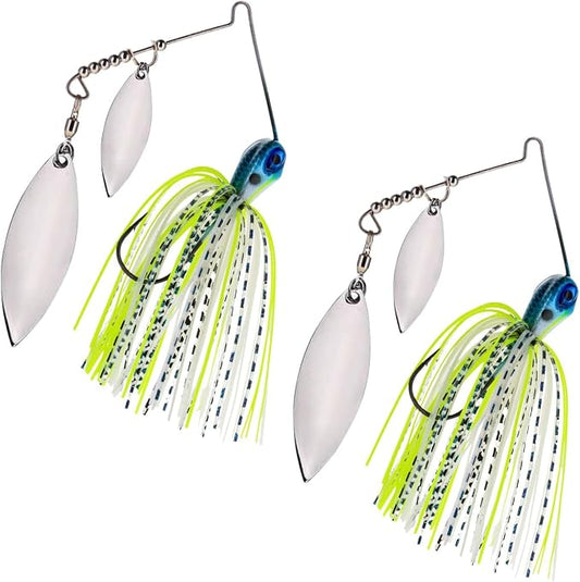 Reaction Tackle Tungsten Spinner Bait Spinnerbait - Double Willow Blade Bass Fishing Lure - Compact Profile Heavy Casting 97% Tungsten (2-Pack)