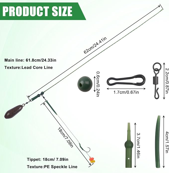 Carp Fishing Rigs Kit Carp Hair Rig with Carp Sinker Weights Carp Hooks Corn Bait Leader Rigs Quick Change Rolling Swivels Sleeves Carp Fishing Equipment Accessories