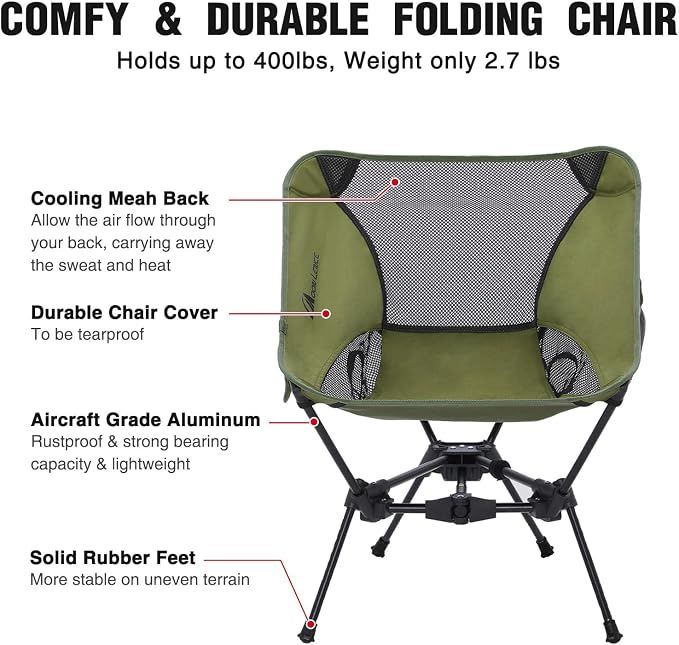 MOON LENCE Portable Camping Chair Backpacking Chair - The 4th Generation Ultralight Folding Chair - Compact, Lightweight Foldable Chairs for Hiking Mountaineering, Beach (Green-2Pack)