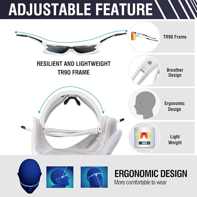 DUCO Polarized Sports Sunglasses for Men Women: UV400 Protection 24g Wrap Around Glasses for Baseball Running Hiking DC0023