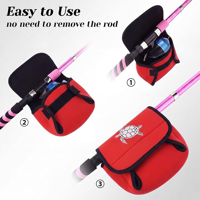 3 Pcs Fishing Spinning Reel Cover with Turtle Embroidery Baitcasting Trolling Fishing Reels Neoprene Protective Case Pouch Sleeve Gloves Bags Fits 2000-3000 Series Reel(Red,Classic)