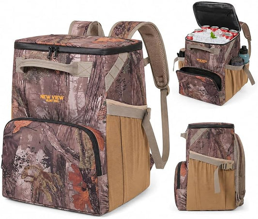 Backpack Cooler, 42 Can 16mm Leakproof Soft Cooler Backpack, Waterproof & Lightweight Camo Lunch Backpack for Work, Fishing, Beach, Day Trips, Large Capacity with Dry/Wet Storage