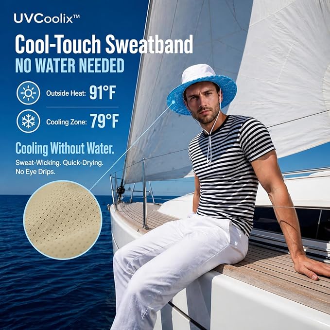 TOP-EX UVCoolix™ Cooling Touch Breathable UPF50+ Waterproof Wide Brim UV Protection Sun Hats Big Head XL XXL