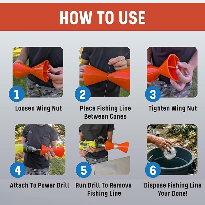 Fishing Line Stripper for Fishing Reels - Fast Fishing Line Remover | Compatible With Most Drills - Easy To Use Fishing Line Stripping Tool