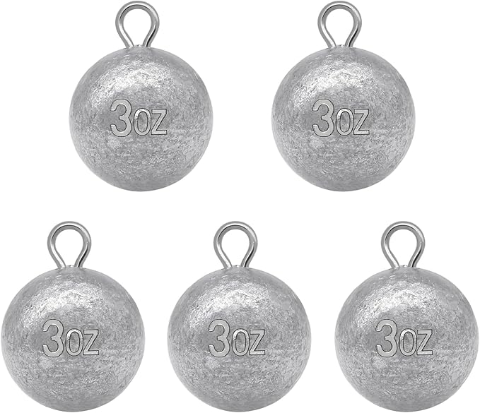 5 Pcs Fishing Round Sinker Cannonball Lead Weights Assortment Egg Drop Bass Weights Saltwater Freshwater Casting 1-5oz
