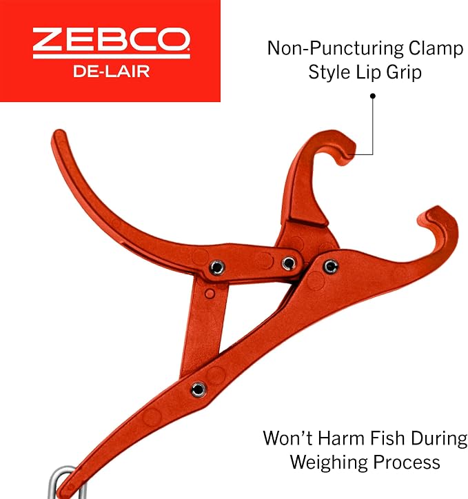 Zebco De-Liar 2.0 Digital Fish Scale, 50-Pounds/23-Kilograms Capacity, Compact Design, Durable Construction, Non-Puncturing Clamp-Style Lip Grip, Black/Red