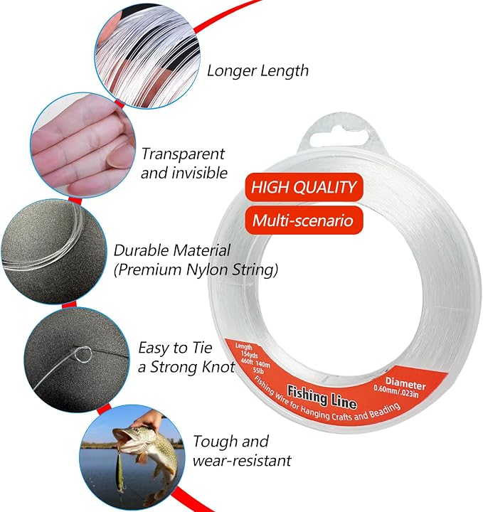 Nylon Fishing Line, 985ft,Strong Clear Invisible Hanging Wire for Crafts Beading, Decorative Pictures, Stringing Lights