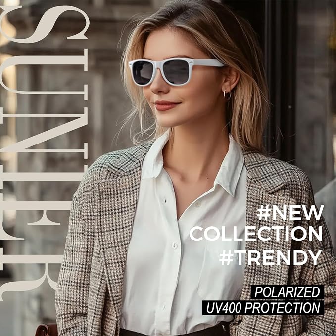 Sunier Polarized Sunglasses for Men and Women, Retro Square Matte Finish UV400 Protection Shades for Driving, Fishing