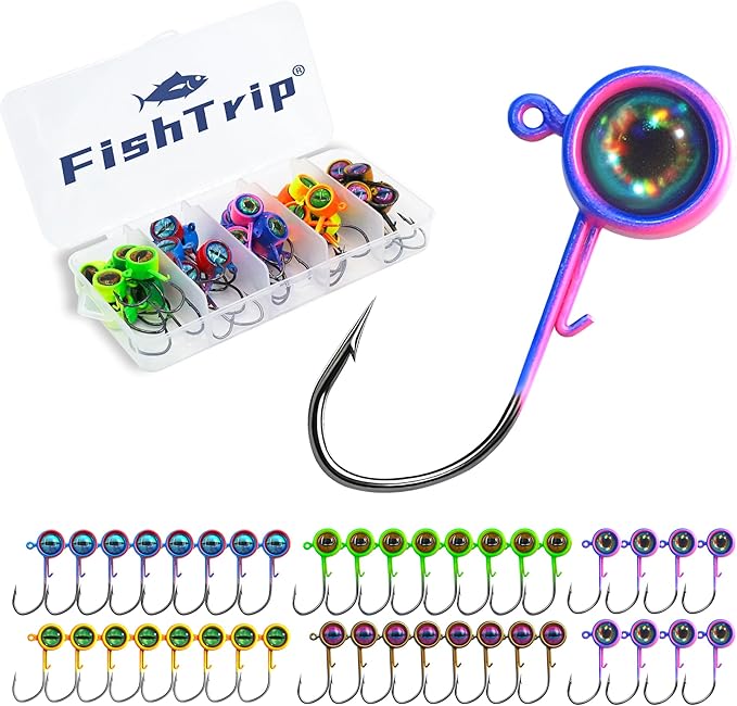 FishTrip Crappie Jig Heads, 25/40packs Fishing Jig Heads Hooks with 3D Eyes Swimbait Jig Head for Crappie Bass Fishing 1/32oz, 1/16oz, 1/8oz, 3/16oz, 1/4oz