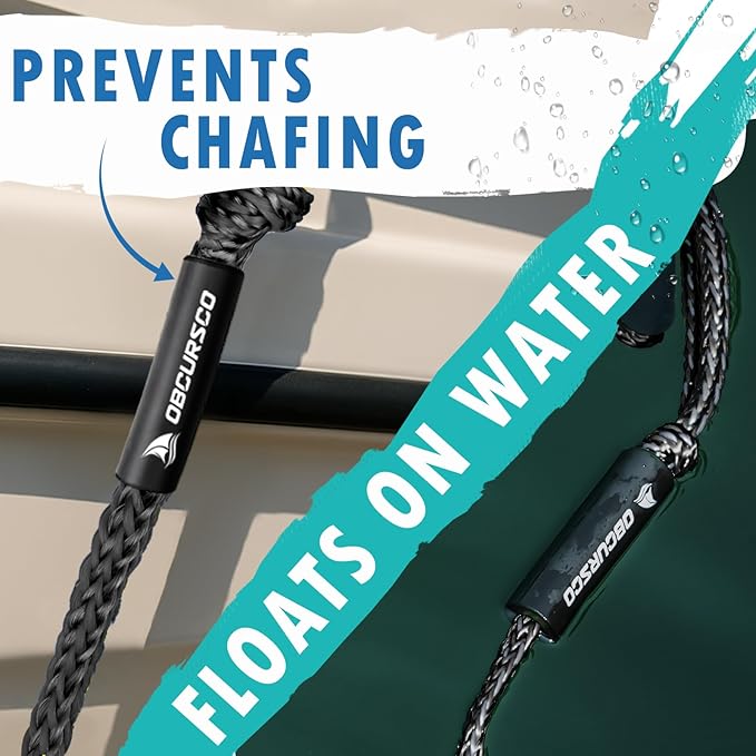 Obcursco PWC Boat Dock Lines 1/2”x (7ft & 14ft), Jet Ski Mooring Dock Line Tie Pontoon Accessories for Waverunner, Kayak Tow Lines with 316 Stainless Steel Clip (Black)