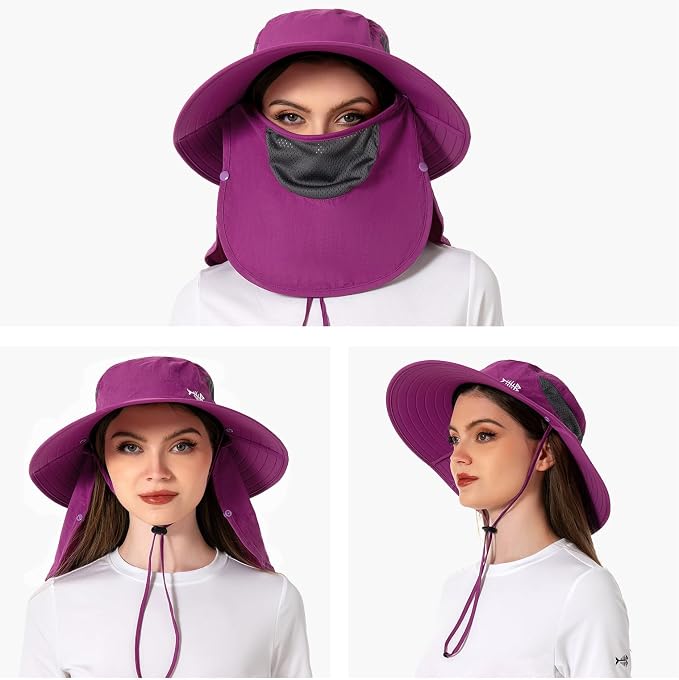 BASSDASH UPF 50+ Breathable Sun Hat with Removable Face Cover and Neck Flap Wide Brim Bucket Hat for Fishing Hiking Men Women