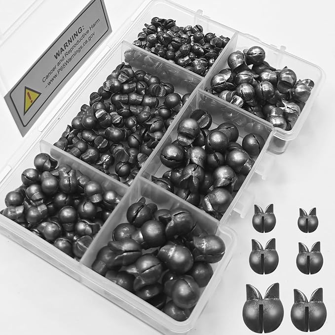 100/150Pcs Split Shot Fishing Weights – Premium Removable Fishing Sinkers,5/6 Sizes Assortment (0.02oz–0.14oz) for Freshwater & Saltwater Fishing