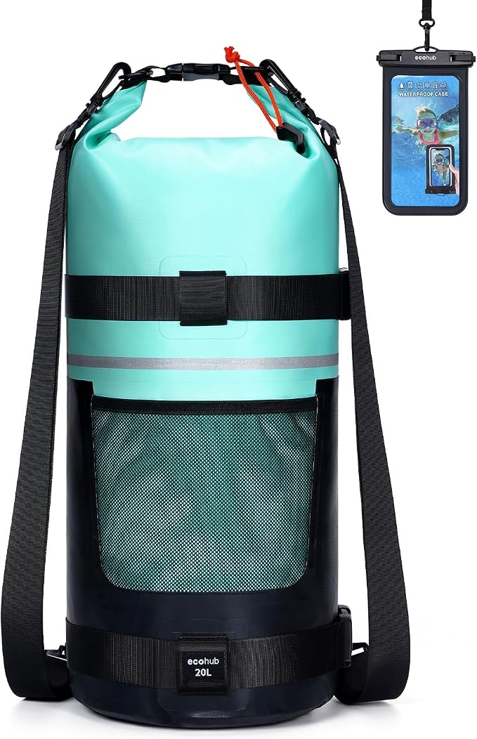 ECOHUB Waterproof Dry Bag for Women Men, 5L/10L/20L Roll Top Lightweight Dry Storage Bag Backpack for Travel Kayaking Hiking Floating with Waterproof Phone Case