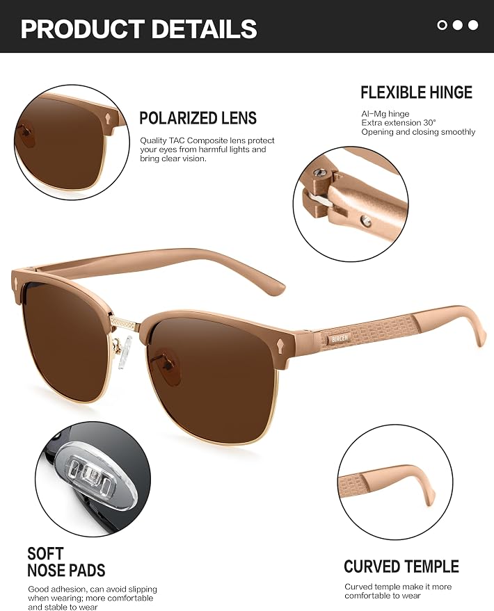 BIRCEN Mens Polarized Sunglasses for Driving: Al-Mg Metal UV Protection Sun Glasses Square Shades for Fishing Travel 2026
