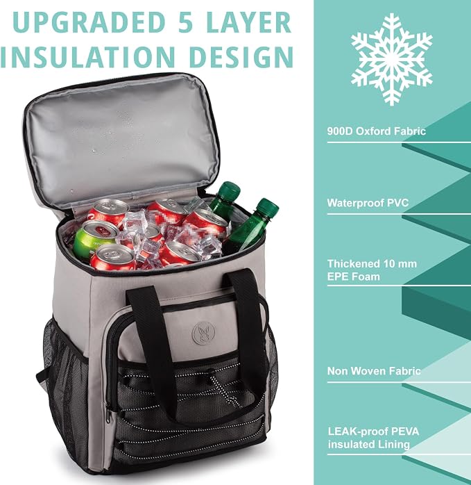 Cooler Backpack with Padded Top Handle, Lightweight Back Pack Coolers Insulated Leak Proof, Large Capacity Ice Chest for Women Men Beach Camping Picnic Fishing Hiking