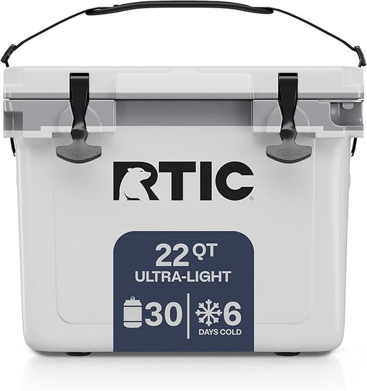 RTIC Ultra-Light Hard Cooler Insulated Portable Ice Chest Box for Drink, Beverage, Beach, Camping, Picnic, Fishing, Boat, Barbecue, 30% Lighter Than Rotomolded Coolers