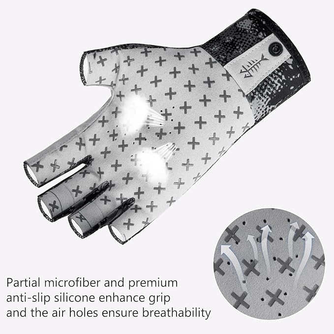 BASSDASH 3/4 Finger UPF 50+ Sun Gloves Breathable Anti-Slip Silicone Palm for Men Women Fishing Fingerless Cycling Running