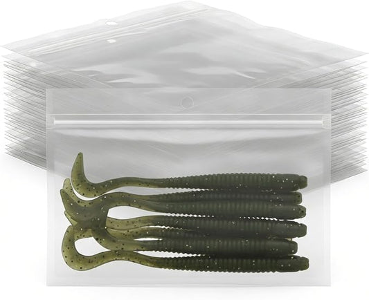 100 Pack Soft Plastic Baits Bags 7.5"x5.5" | Heavy-Duty Clear Lock Zipper Lure Packaging Bags - Leakproof Double-Sealed Zipper Storage for Soft Plastic Lures & Fishing Gear | Multiple Sizes