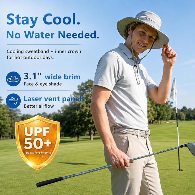 TOP-EX UVCoolix™ Cooling Sun Hat for Men Women UPF 50 Wide Brim Bucket Hat for Hiking, Fishing & Big Head - Cools Up 2 Hours
